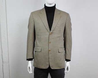 VINTAGE Checkered Wool / Silk Men's Blazer Emanuel Ungaro Jacket 3 button houndstooth navy blue Made in Paris - Size M / EU 50 / US 38R