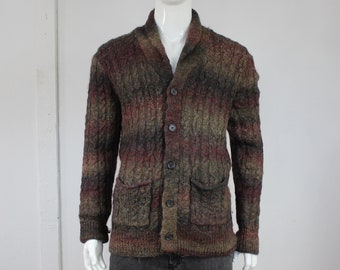 Levis Wolle Strickjacke Vintage Pullover Lang Schalkragen Taschen Rainbow Ombre Zopfmuster Pullover Button Up Deadstock Mittel groß