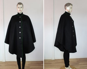 Wool Cape Coat 50s Green Grey Tyrol Maxi Long Style Coat Cape Poncho Jacket 1950s Button Up Coat Burberrys Style One Size