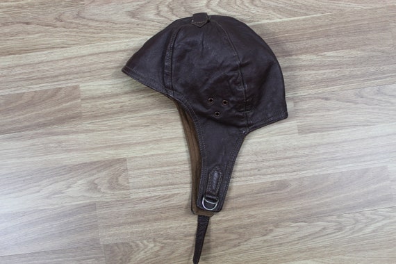 Leather Pilot's Cap 20s Brown Vintage Helmet WW2 … - image 6