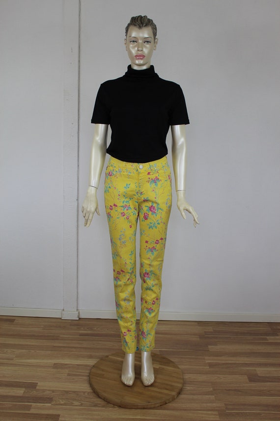 Just Cavalli Printed Pants Floral Jeans Y2K Silver