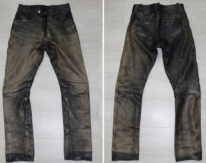 Distressed Brown Leather Pants Vintage Motorcycle Pants Leather Faded