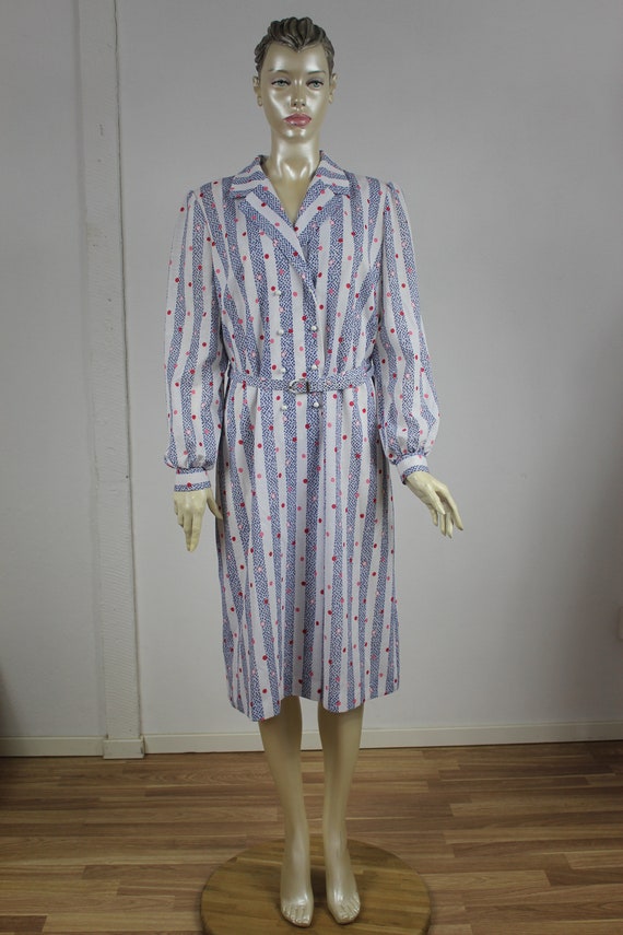 Striped Dress 80s White Blue Red Multicolor Patte… - image 3