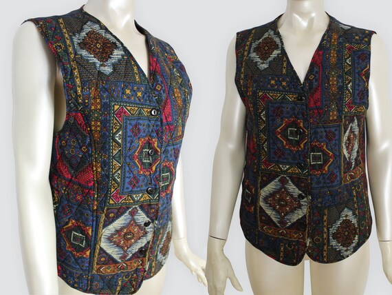 Vintage Quilted Vest Top 90s Womens Vest Patterned