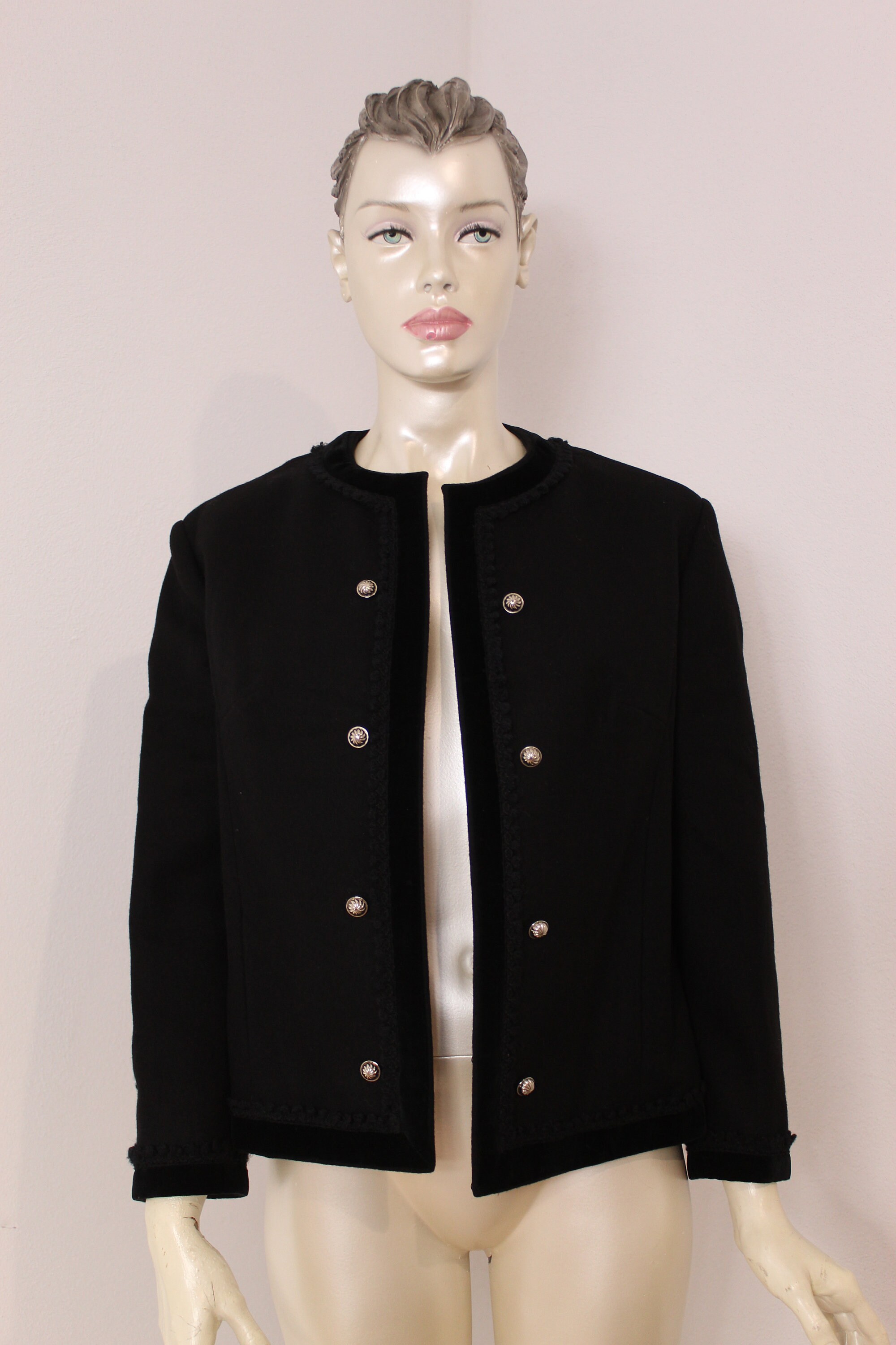 Vintage Victorian Style Coatigan Wool Velvet Bolero Jacket Blazer