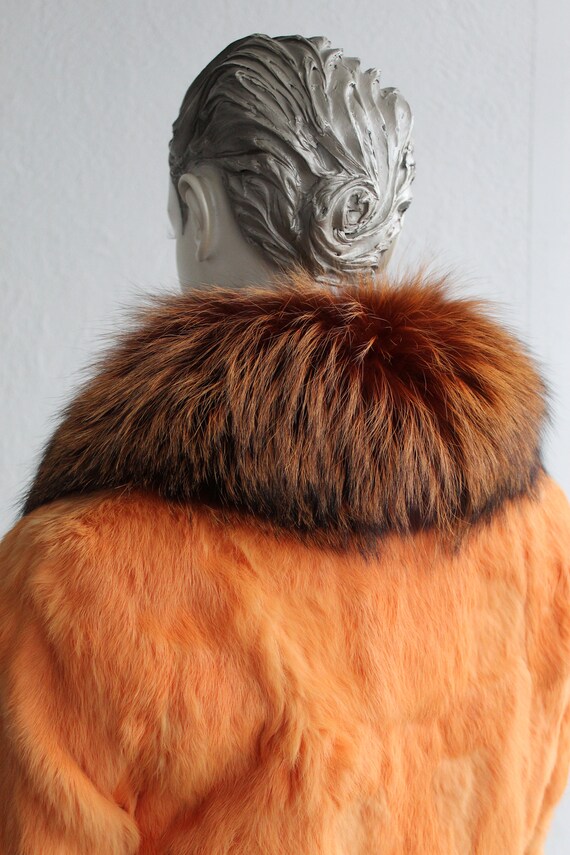 Orange Rabbit Fur Jacket 70s Style Bomber Collare… - image 7