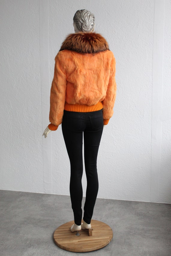 Orange Rabbit Fur Jacket 70s Style Bomber Collare… - image 5