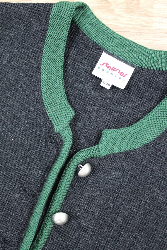 Wool Sweater Vest Top 80s Grey Green Waistcoat Kn… - image 3