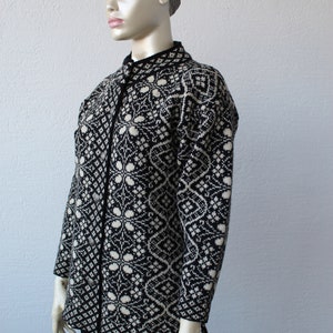 Wool Cardigan 80s Nordic Wool Black White Fair Isle Sweater Button up Vintage Knitwear Classic Geometric Print 1980s Warm Winter Pullover S image 3