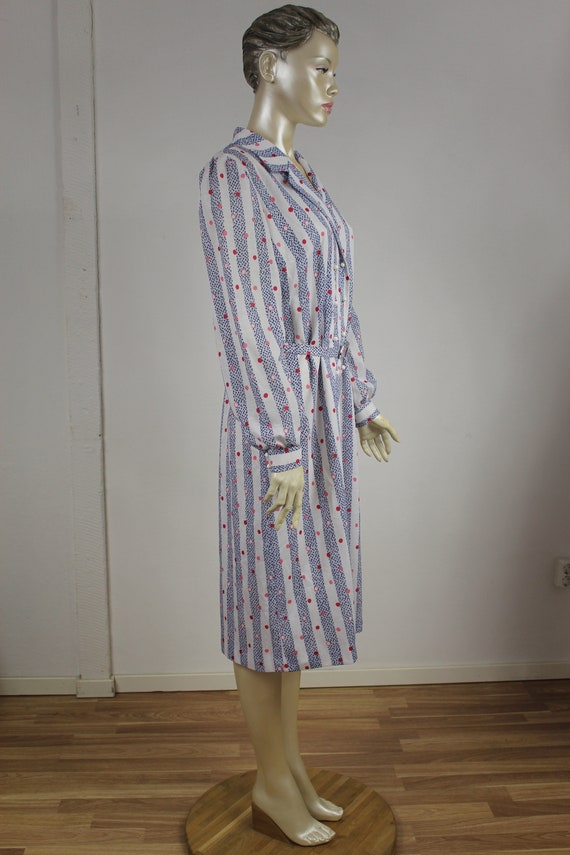 Striped Dress 80s White Blue Red Multicolor Patte… - image 5