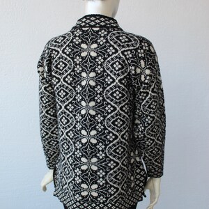 Wool Cardigan 80s Nordic Wool Black White Fair Isle Sweater Button up Vintage Knitwear Classic Geometric Print 1980s Warm Winter Pullover S image 5