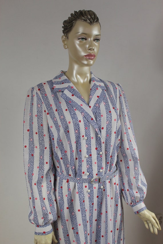 Striped Dress 80s White Blue Red Multicolor Patte… - image 2