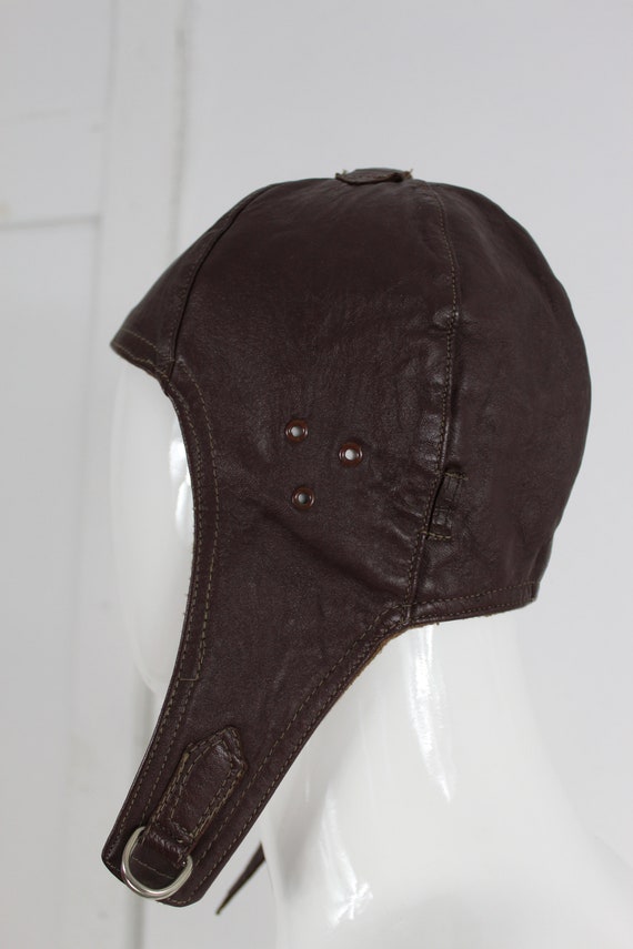 Leather Pilot's Cap 20s Brown Vintage Helmet WW2 … - image 3