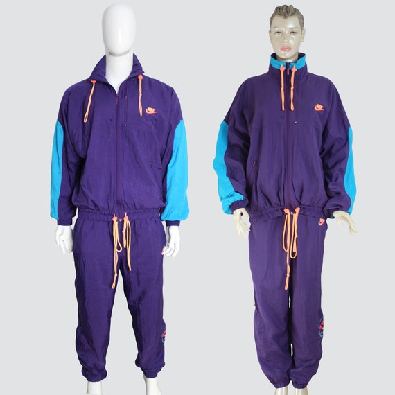 Purple 80s Nike Track Suit, Vintage Retro Track Pants, Ladies Track Jacket,  Vintage Men's Shell Jacket, Streetwear Sportswear Size L 