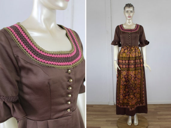 50s Austrian dress Vintage Brown Pink Spron Victo… - image 1