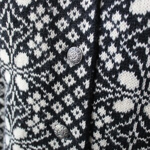 Wool Cardigan 80s Nordic Wool Black White Fair Isle Sweater Button up Vintage Knitwear Classic Geometric Print 1980s Warm Winter Pullover S image 4