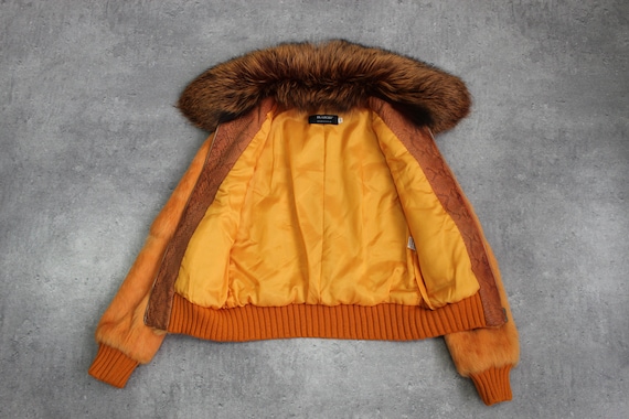 Orange Rabbit Fur Jacket 70s Style Bomber Collare… - image 8