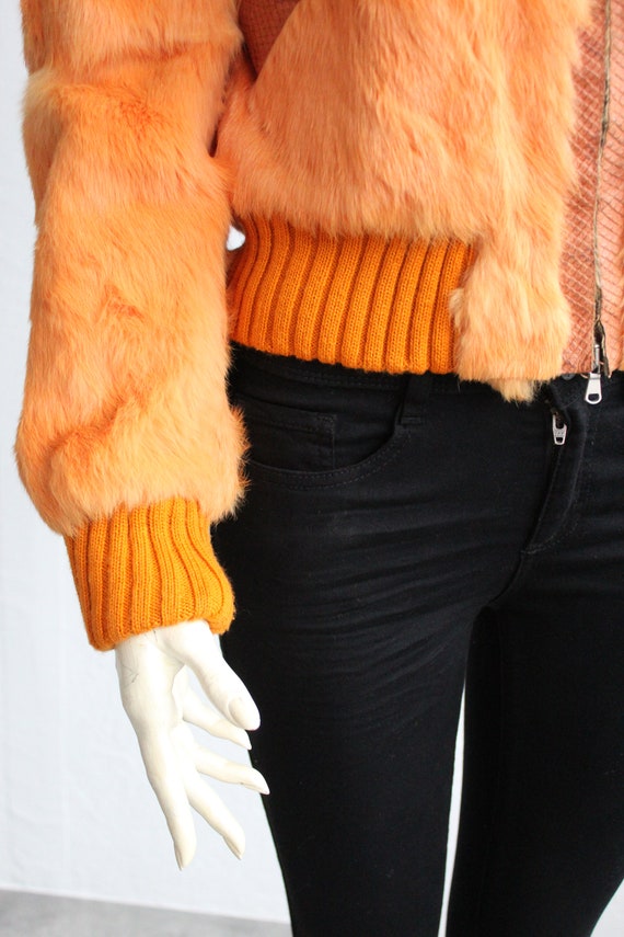 Orange Rabbit Fur Jacket 70s Style Bomber Collare… - image 4