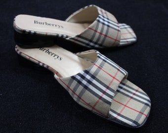 Burberry Sandals Women DEADSTOCK Shoes Nova Check Burberry’s 90s Designer Vintage Burberry Plaid  UK6 EU36