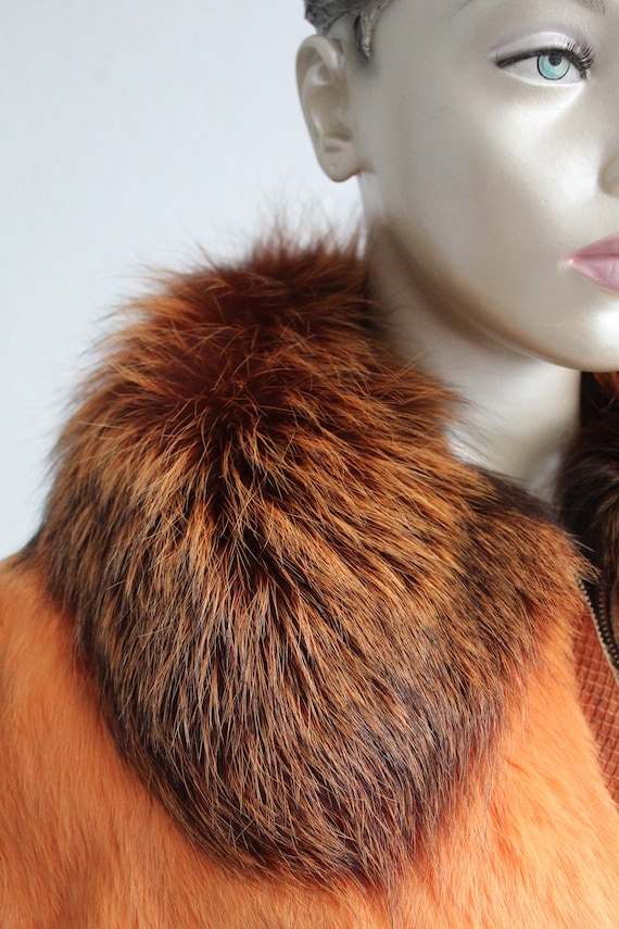 Orange Rabbit Fur Jacket 70s Style Bomber Collare… - image 3