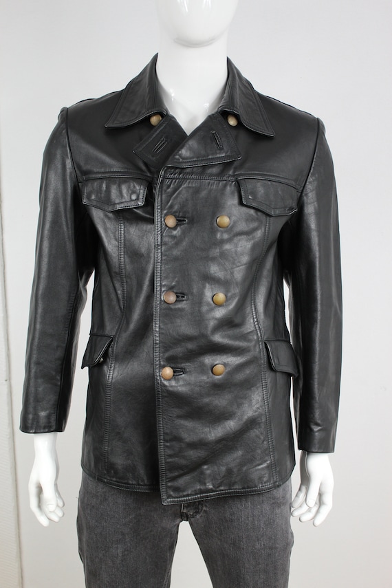 German Police Officer Leather Jacket Vintage Blac… - image 2