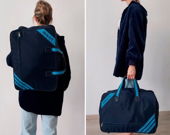 Adidas Travel Bag 80s Backpack Navy Blue Vintage Backpack Duffle Spell Out Big Bag 1980s