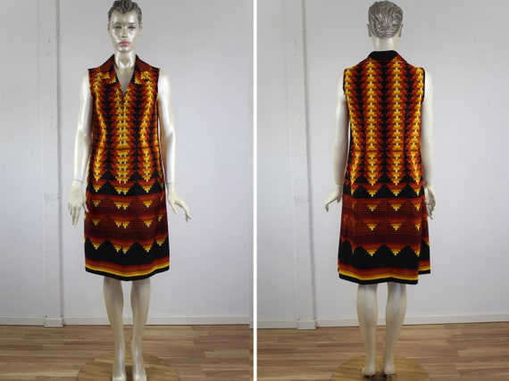 Geometric Dress 70s Psychedelic Dress Sleeveless … - image 1