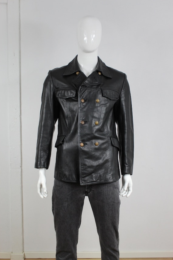 German Police Officer Leather Jacket Vintage Blac… - image 1