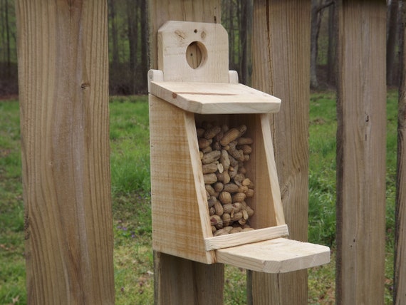 Squirrel Bird Feeder Rustic Look From Reclaimed Wood Large Etsy