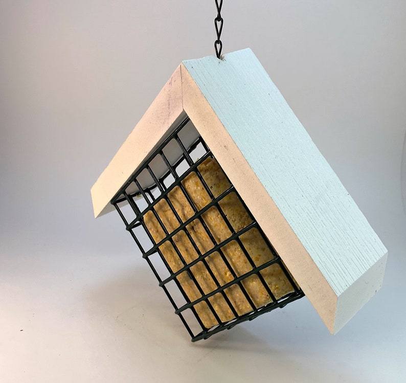Bird Feeder With Wild Bird Suet And White Vinyl Roof Helps Etsy