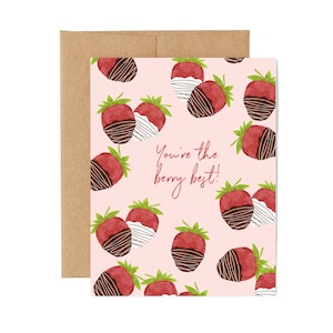 Carte de vœux Punny, Fraises enrobées de chocolat, Carte de jeu de mots, Carte Punny, Carte de mariage