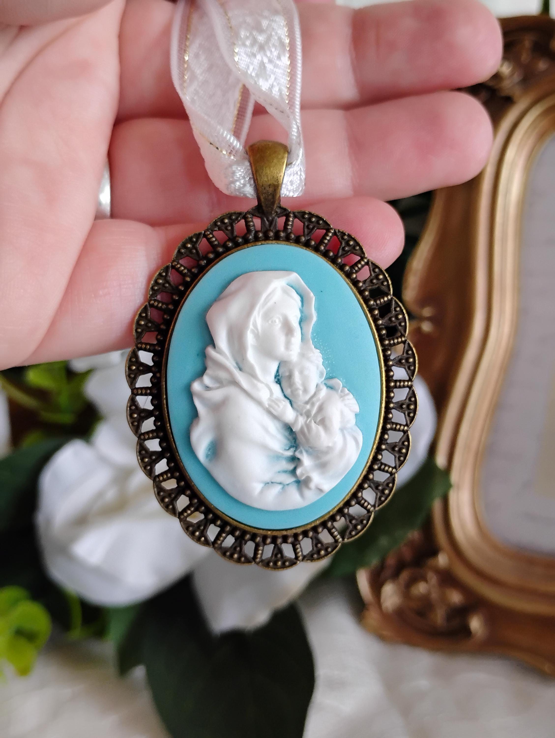 Cameo Madonna and Child Blue and Bronze Single Christmas Ornament - Etsy
