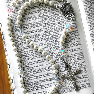 Blessed Sacrament First Holy Communion Rosary Made With Glass Pearl Beads
