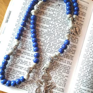 Miraculous Medal Paracord Rosary With Large 10mm Blue Acrylic Beads