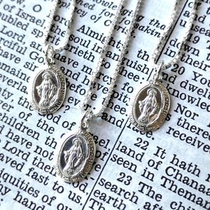 Small Dainty Miraculous Medal Sterling Silver Necklace