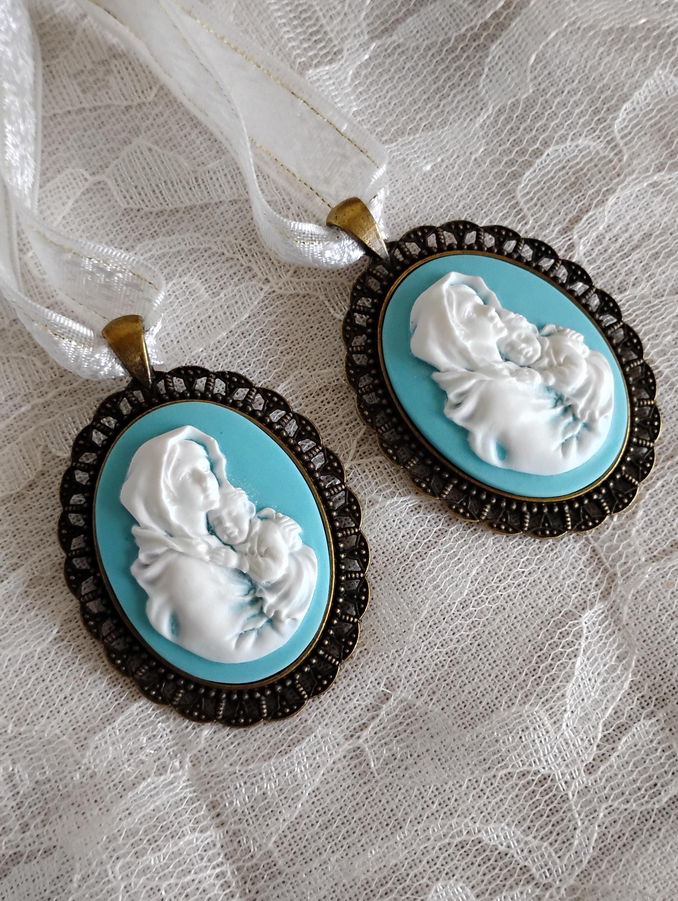 Cameo Madonna and Child Blue and Bronze Single Christmas Ornament - Etsy