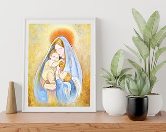 Blessed Mother Holding and Baby Jesus and Child Downloadable Print (Miscarriage, Infant Loss)