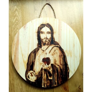Sacred Heart of Jesus Wood Burn Art (12in)
