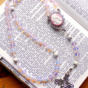Virgin Mary Cameo Rosary With Pink Opalite Quartz Beads