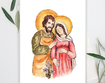 St. Joseph and Virgin Mary with Child Watercolor Print (Digital Download)