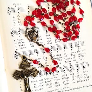 Sacred Heart of Jesus Rosary Made with Red Glass Teardrop Beads
