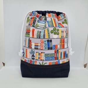 Books & Plants Drawstring Bag: Knitting Project, Library, Storage Pouch