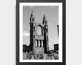 Ruins of St. Andrews Castles Arch, Scotland, UK, Architecture, Black & White Photography