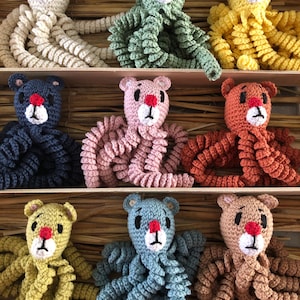 D-The Bear Family. Crochet octopus, comforter, cotton, baby, toy, handmade, birth gift, decoration