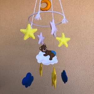 Sleeping bear, baby mobile, decoration, star, cloud