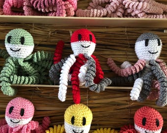 Gehaakte octopus, knuffel, katoen, baby, speelgoed, handgemaakt, babycadeau, decoratie