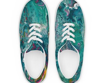 Women’s Abstract Paint Pour Lace-Up Canvas Shoes