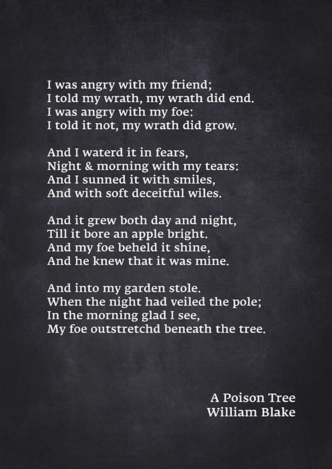 A Poison Tree by William Blake A Poison Tree Poem Wall Art Etsy UK