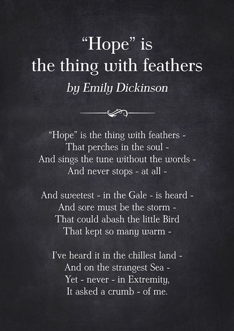 Hope is the thing with feathers By Emily Dickinson Hope Poem Etsy