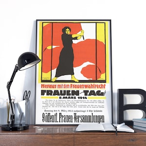 Frauentag 1914 Heraus mit dem Frauenwahlrecht, Poster for Women's Day, March 8, 1914, demanding voting rights for women.